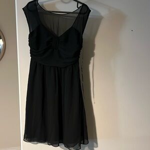 Mesh shoulder chiffon little black dress